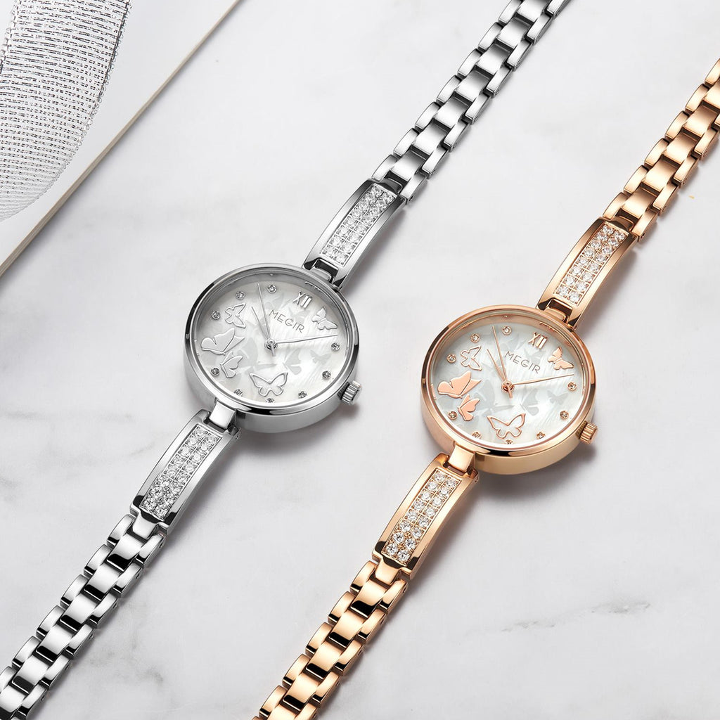 MEGIR Watch for Women Luxury Diamond Ladies Quartz Wristwatches Steel Women Bracelet Watches Female Dress Clock Relogio Feminino 7018