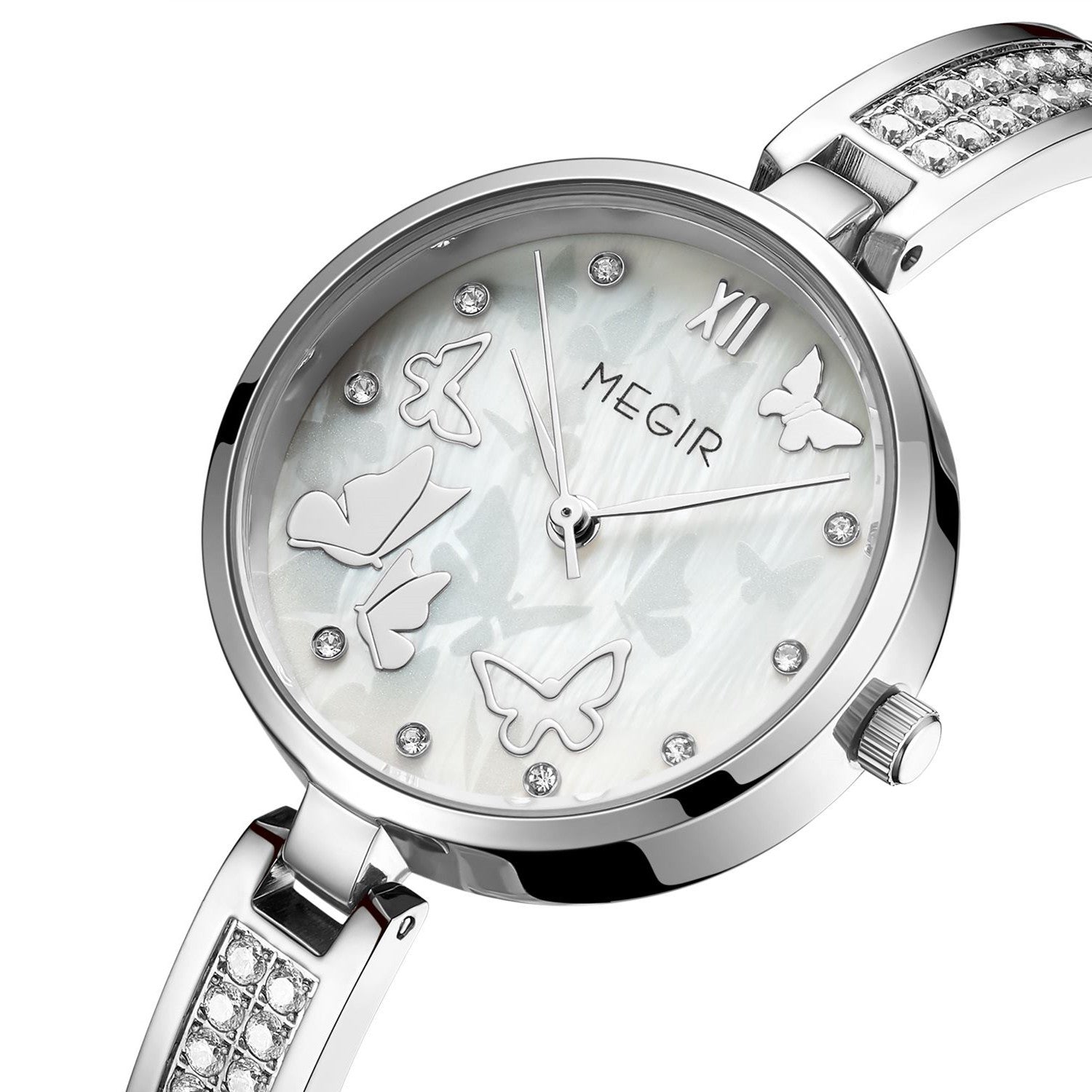 MEGIR Watch for Women Luxury Diamond Ladies Quartz Wristwatches Steel Women Bracelet Watches Female Dress Clock Relogio Feminino 7018