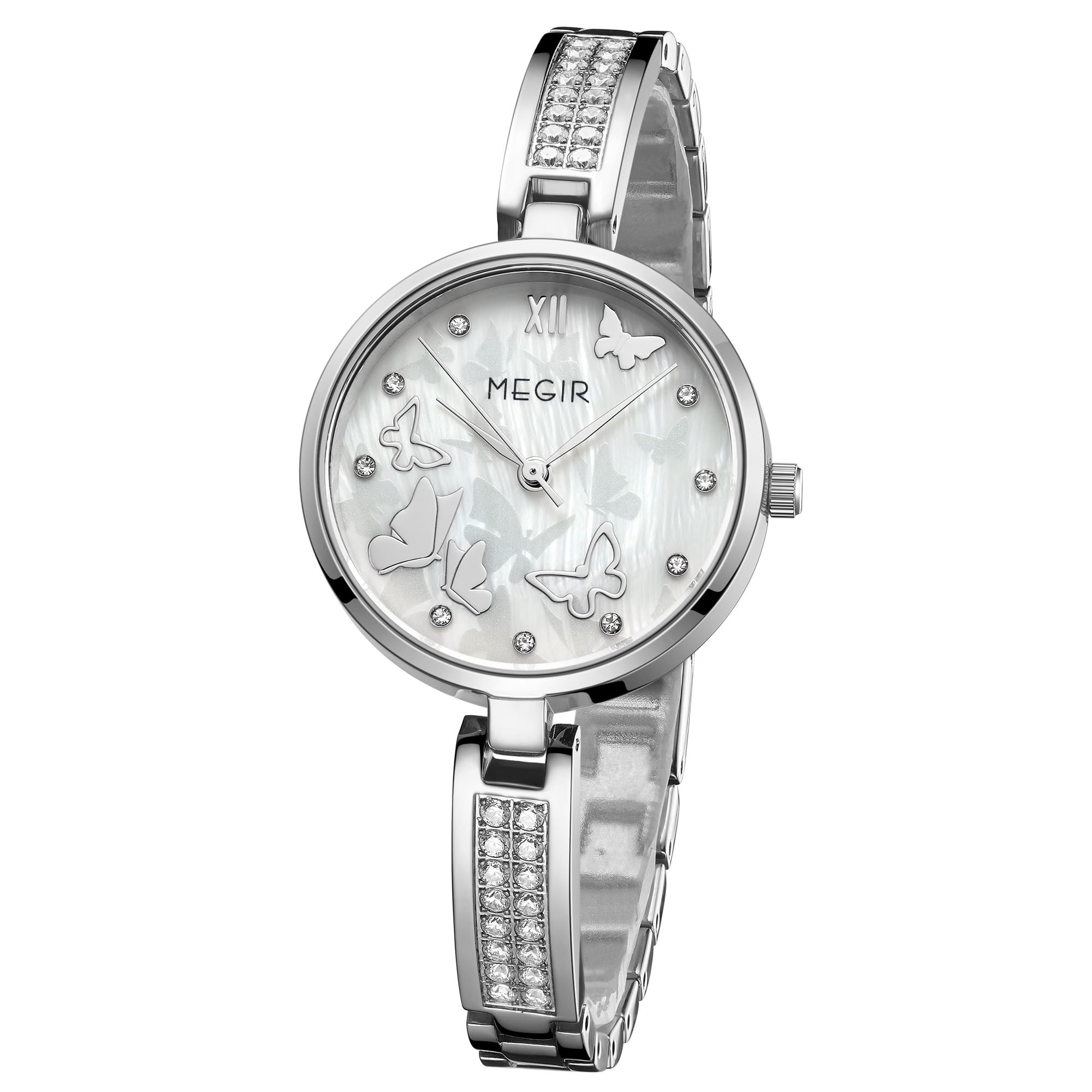 MEGIR Watch for Women Luxury Diamond Ladies Quartz Wristwatches Steel Women Bracelet Watches Female Dress Clock Relogio Feminino 7018