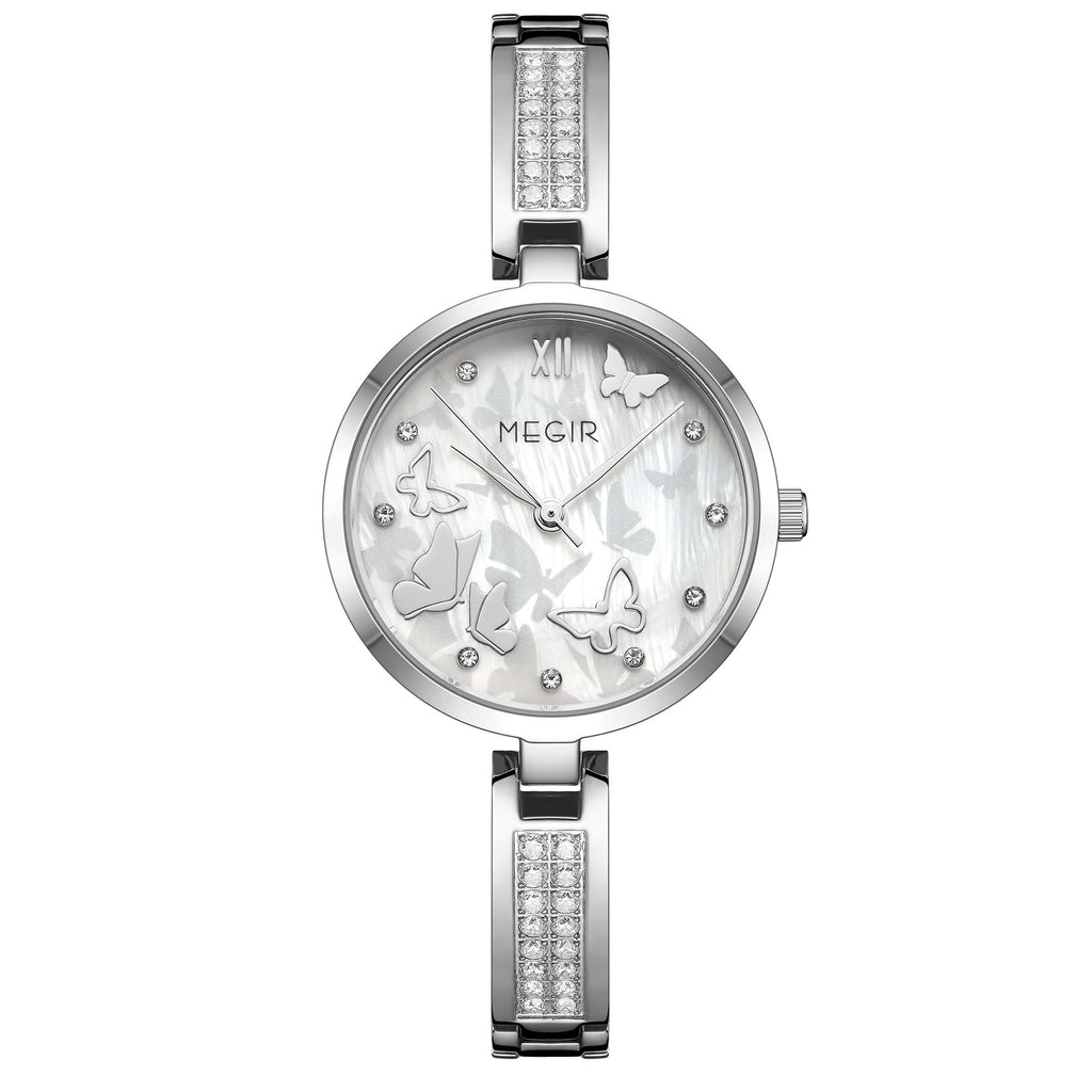 MEGIR Watch for Women Luxury Diamond Ladies Quartz Wristwatches Steel Women Bracelet Watches Female Dress Clock Relogio Feminino 7018