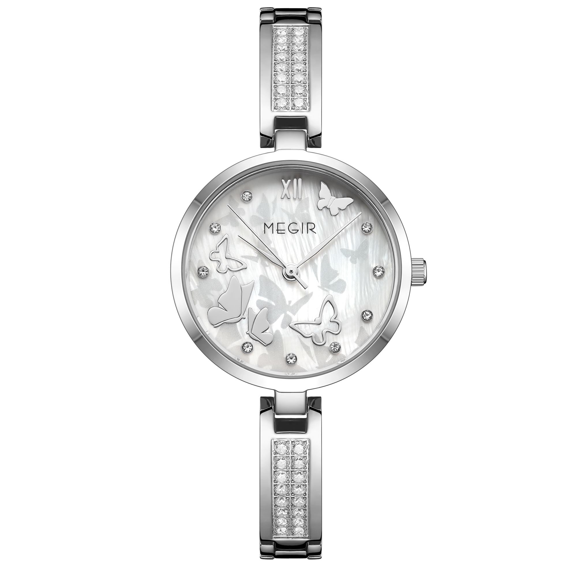 MEGIR Watch for Women Luxury Diamond Ladies Quartz Wristwatches Steel Women Bracelet Watches Female Dress Clock Relogio Feminino 7018