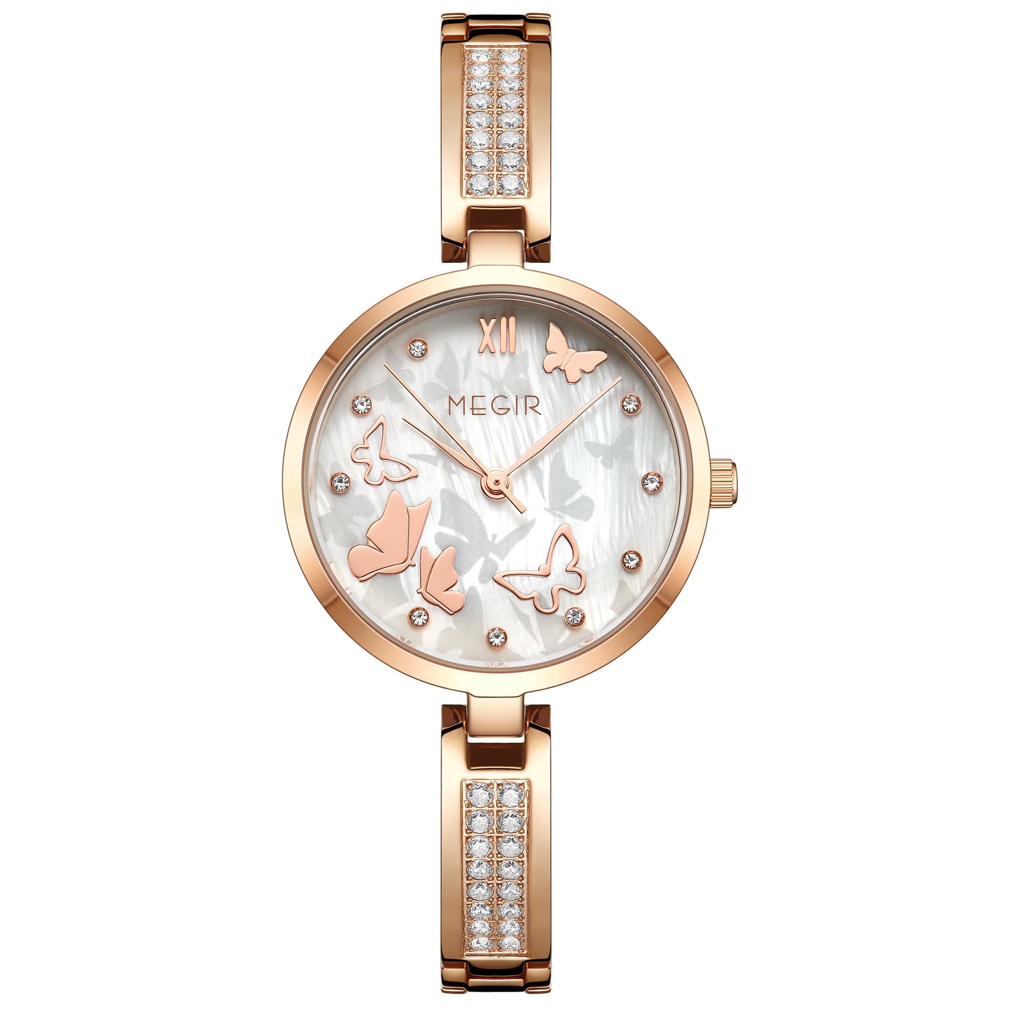 MEGIR Watch for Women Luxury Diamond Ladies Quartz Wristwatches Steel Women Bracelet Watches Female Dress Clock Relogio Feminino 7018