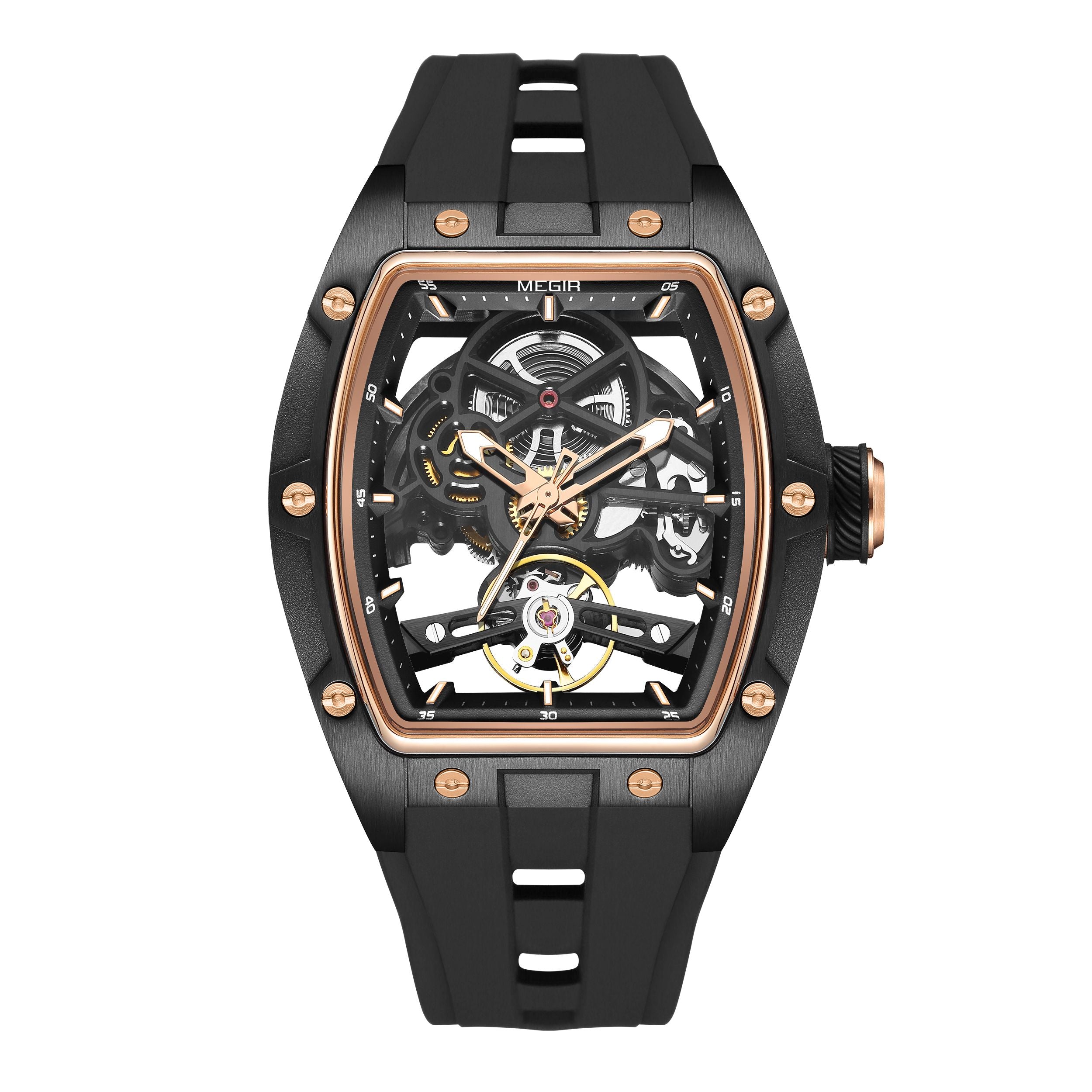 MEGIR Original Fashion Men Watches Automatic Mechanical Watch Steel Case Sport Skeleton Dial Wristwatch Waterproof Clock Reloj Hombre 2242