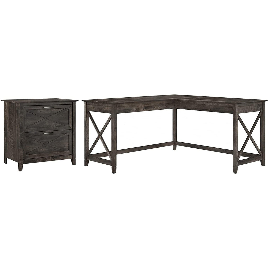 Key West 60W L Shaped Desk With Mobile File Cabinet Bundle