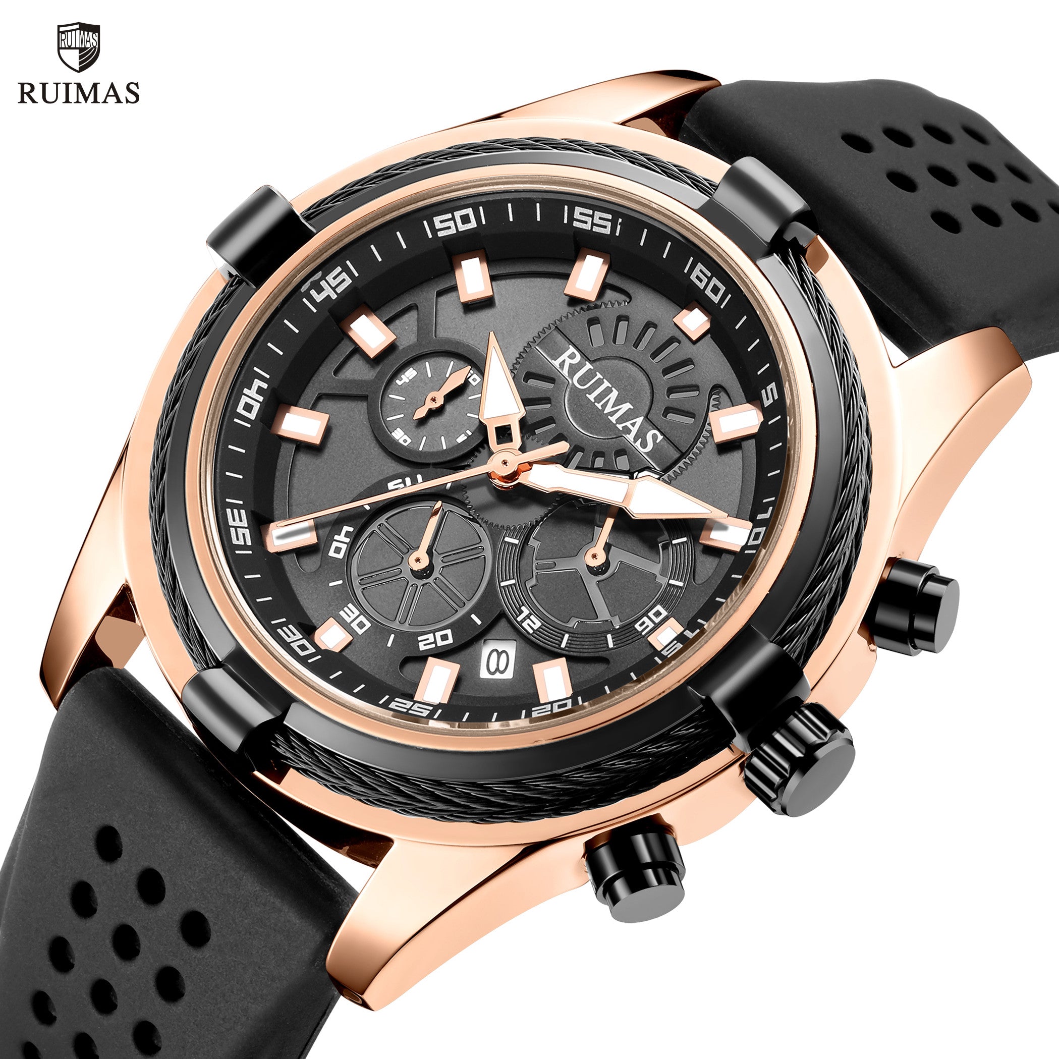 RUIMAS Top Luxury Quartz Wristwatches Men Silicone Large Dial  Military Sports Watches Waterproof Luminous Date Reloj Hombre 311