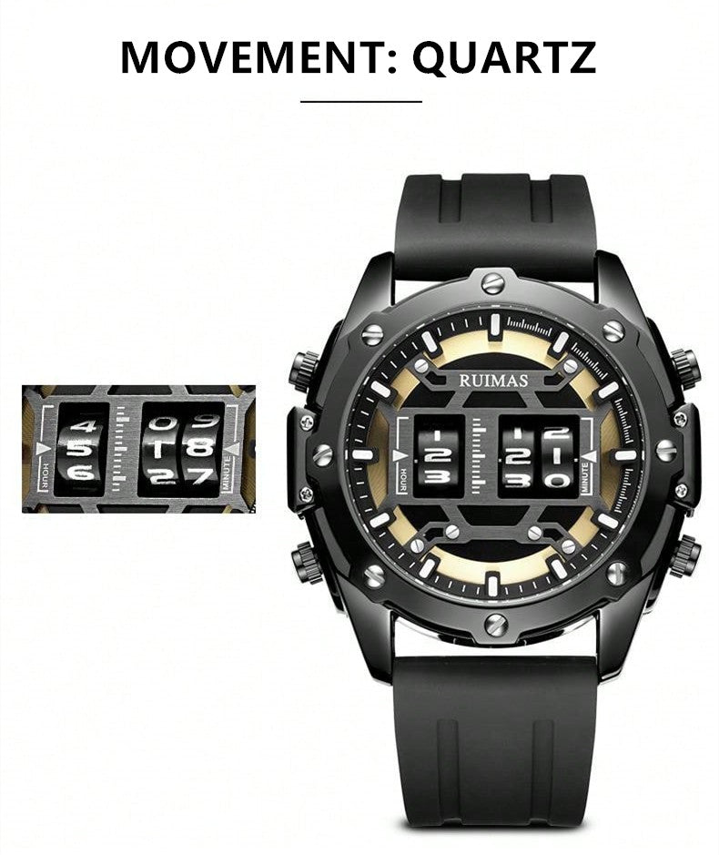 RUIMAS Mens Watches Roller Pointer Sports Quartz WristWatch Fashion  Luxury Silicone Strap Waterproof Relogio Masculino 553