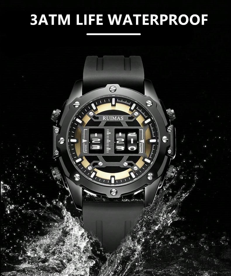 RUIMAS Mens Watches Roller Pointer Sports Quartz WristWatch Fashion  Luxury Silicone Strap Waterproof Relogio Masculino 553