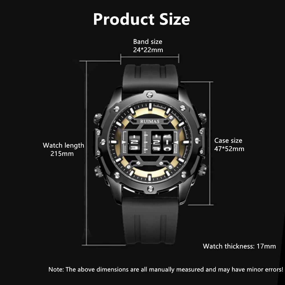 RUIMAS Mens Watches Roller Pointer Sports Quartz WristWatch Fashion  Luxury Silicone Strap Waterproof Relogio Masculino 553