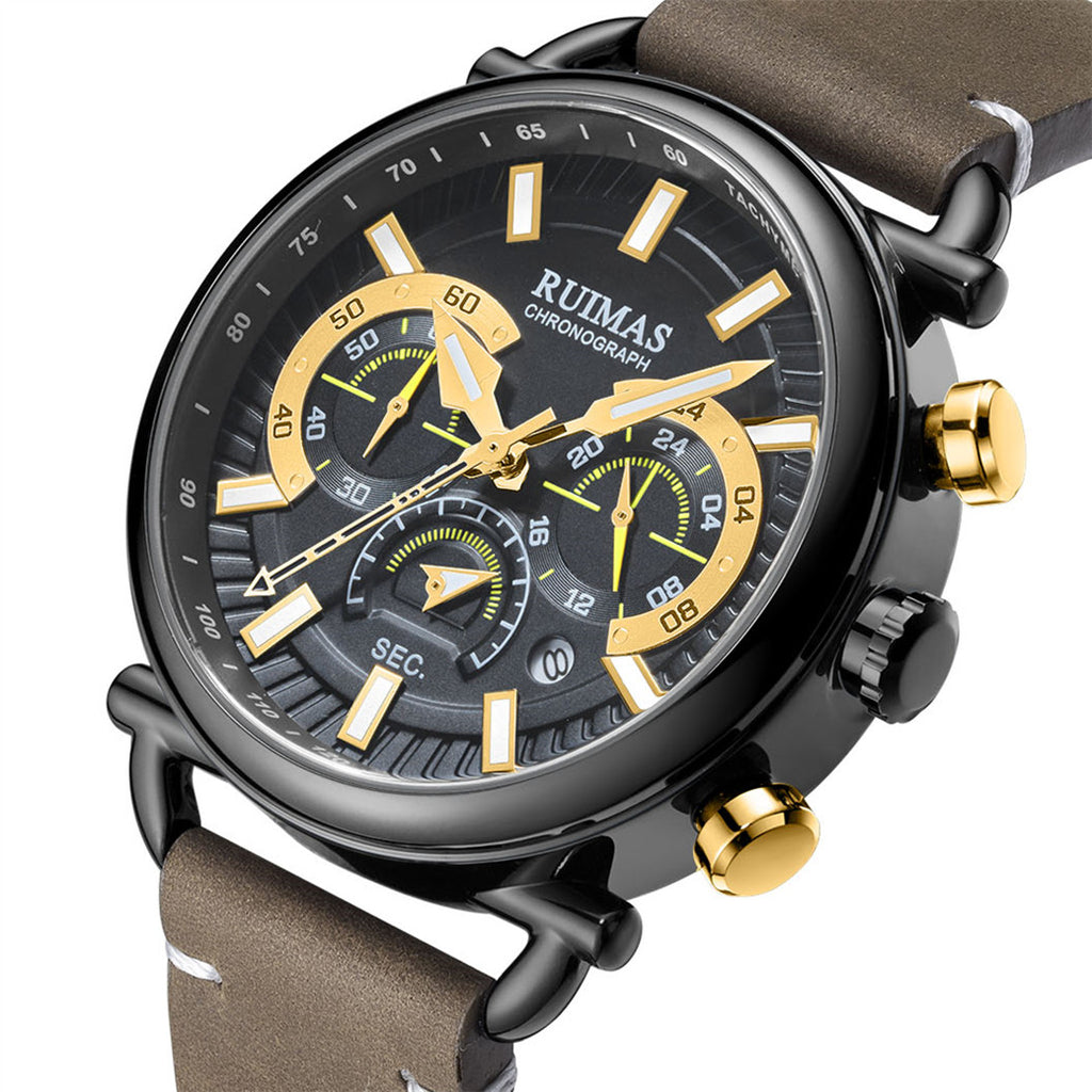 RUIMAS Men Luxury Sport Watches Leather Bracelet Quartz Wristwatch Luminous Clock Watch Calendar Relogio Masculino 585