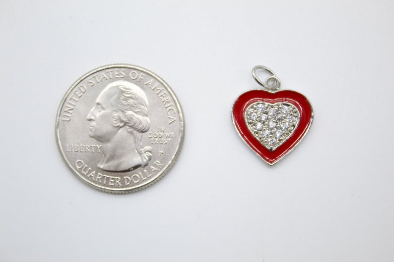 Dainty 18k Gold Fill Purple Blue Teal White Heart Charm CZ Micro Pave Heart