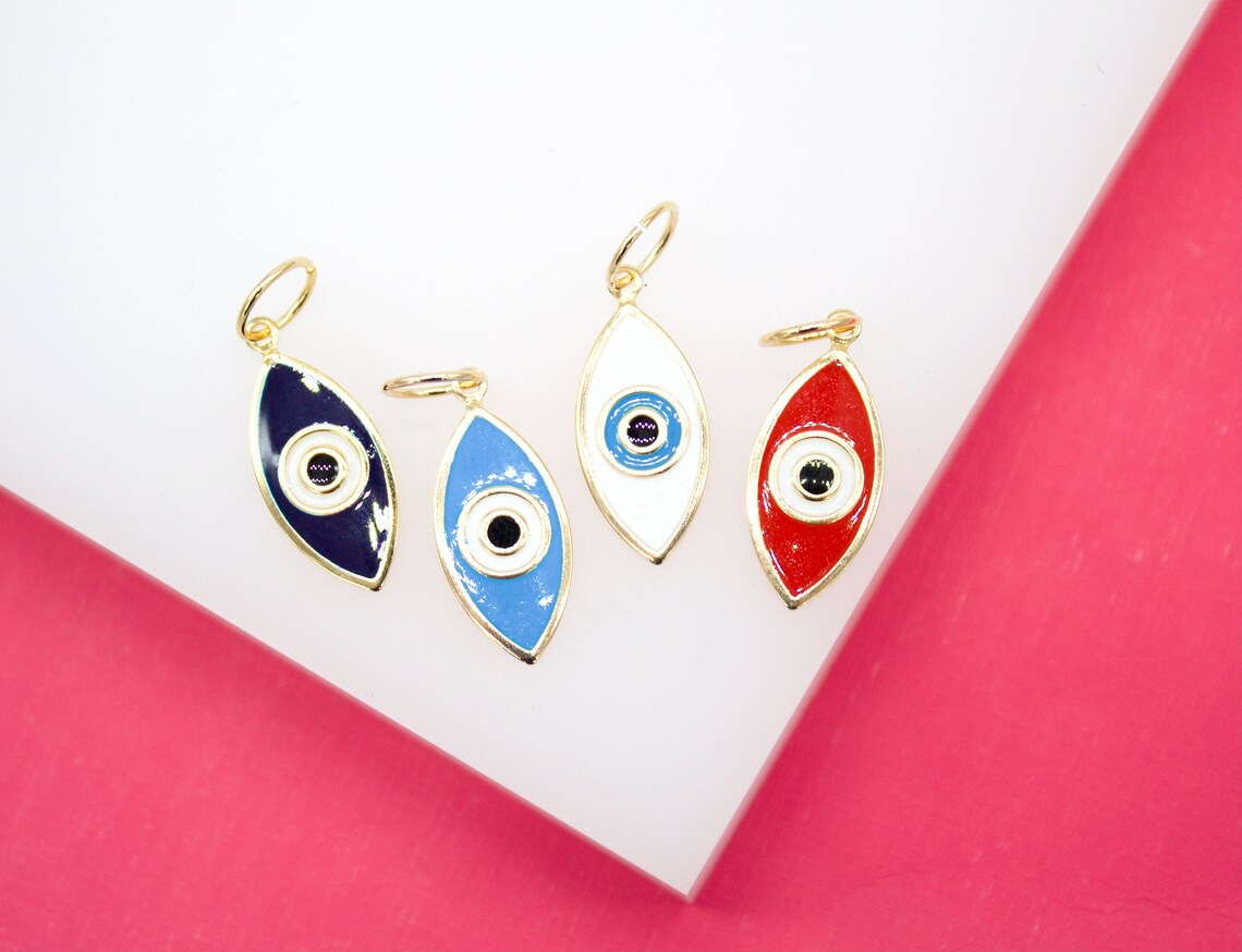 18K Gold Filled Enamel Oval Evil Eye Pendant Charm-0