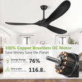 52 Inch Matte Black Ceiling Fan With Remote Walnut Blades