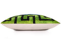 Greek Key Velvet Pillow in Green & Blue – Handmade 24x24 Inch Square