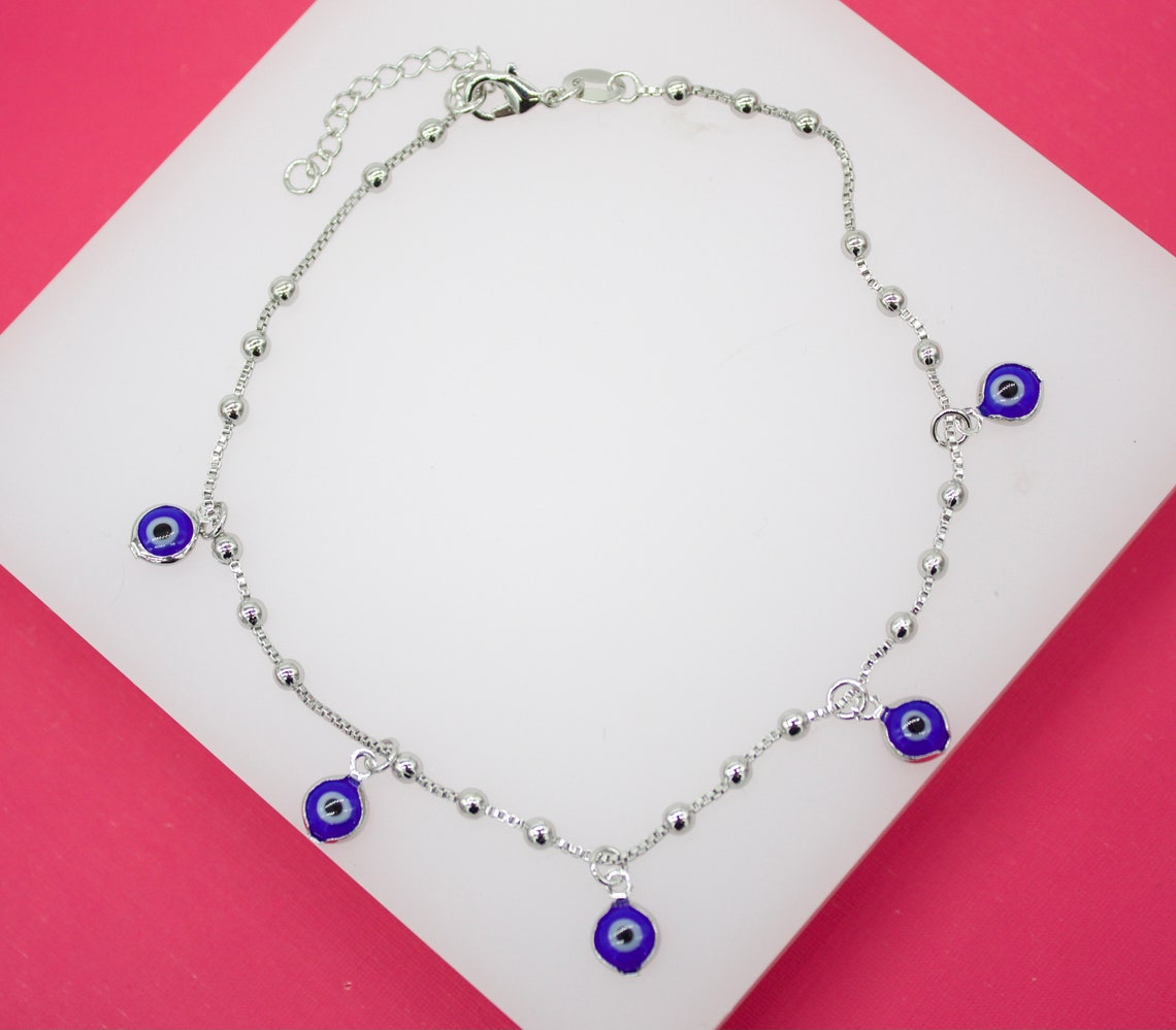 Box and Bead Evil Eye Charm Anklet (E182)