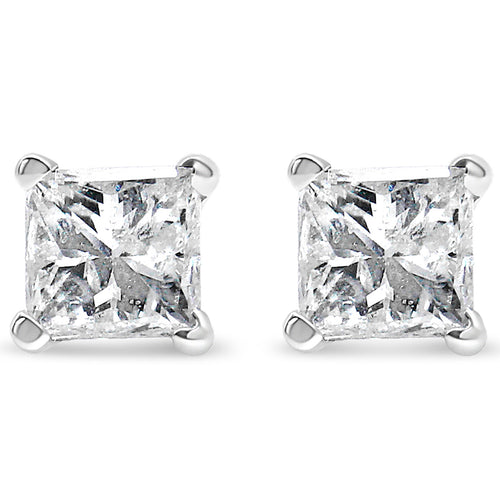 14K White Gold 1.00 Cttw Princess-Cut Square Near Colorless Diamond Classic 4-Prong Solitaire Stud Earrings (G-H Color, SI1-SI2 Clarity)