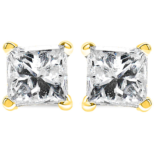 14K Yellow Gold 1/5 Cttw Princess-Cut Square Near Colorless Diamond Classic 4-Prong Solitaire Stud Earrings (I-J Color, I2-I3 Clarity)