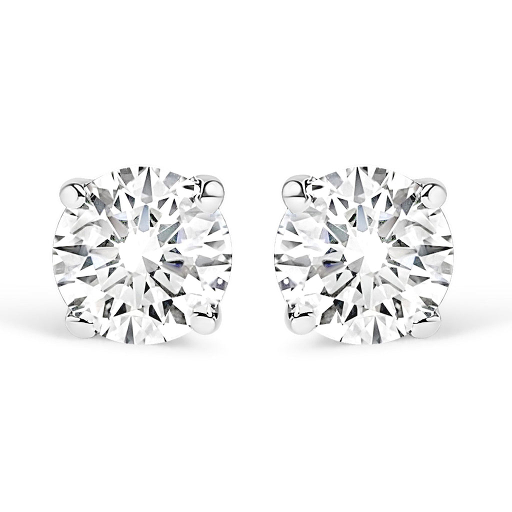 14K White Gold 1.0 Cttw 4-Prong Set Brilliant Round-Cut Solitaire Lab Grown Diamond Push Back Stud Earrings (E-F Color, VVS2-VS1 Clarity)