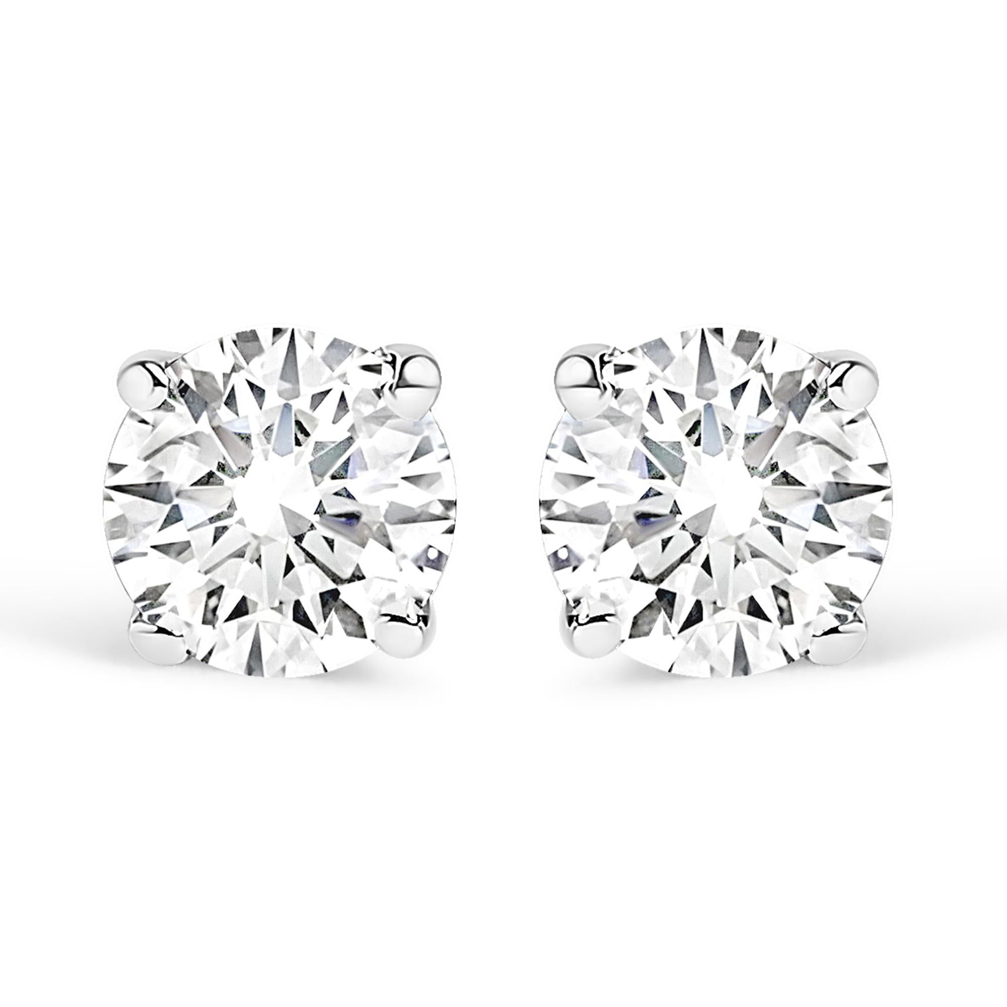 .925 Sterling Silver Silver Round Lab Grown Diamond Classic 4-Prong Solitaire Stud Earrings (F-G Color, VS1-VS2 Clarity)