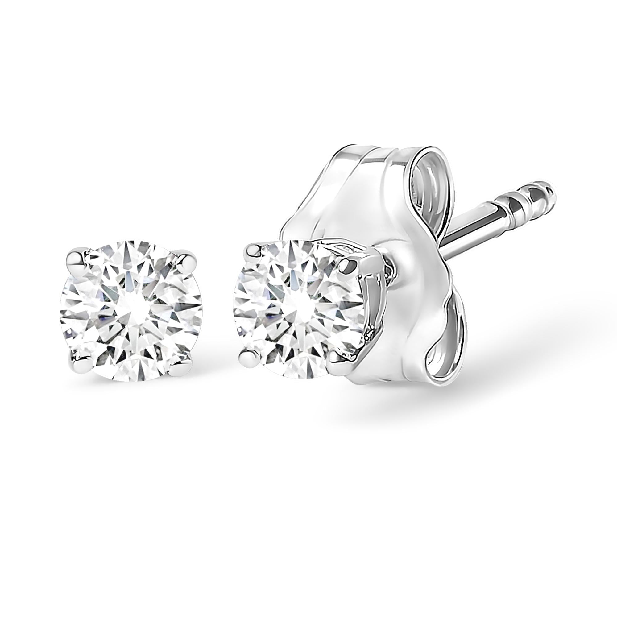 14K White Gold 1.0 Cttw 4-Prong Set Brilliant Round-Cut Solitaire Lab Grown Diamond Push Back Stud Earrings (E-F Color, VVS2-VS1 Clarity)