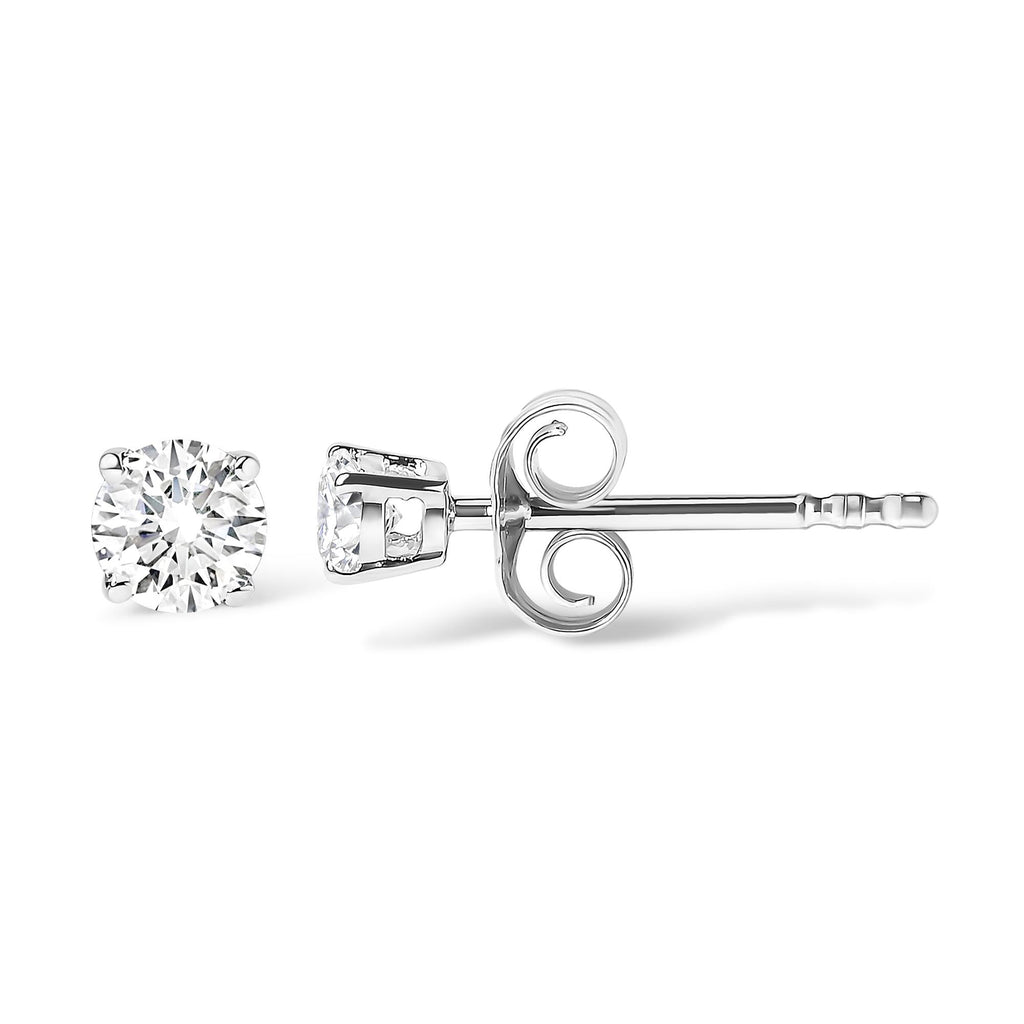 14K White Gold 1.0 Cttw 4-Prong Set Brilliant Round-Cut Solitaire Lab Grown Diamond Push Back Stud Earrings (E-F Color, VVS2-VS1 Clarity)