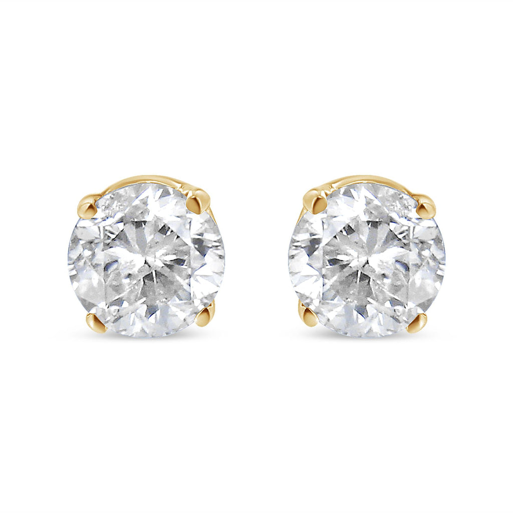 AGS Certified 14K Yellow Gold 1/2 Cttw 4 Prong Set Brilliant Round-Cut Solitaire Diamond Push Back Stud Earrings (O-P, Color, SI2-I1 Clarity)