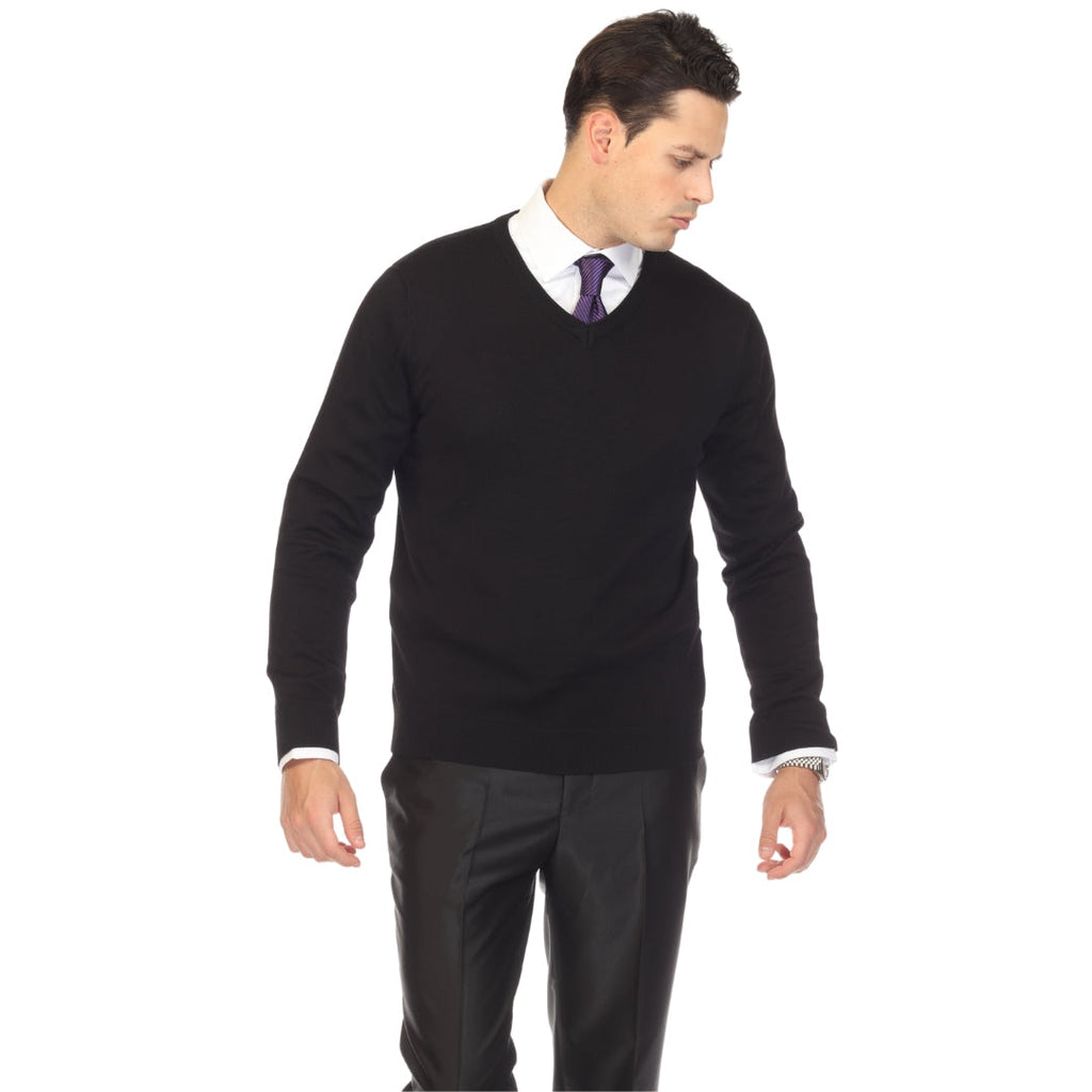Sam Jacobi Men's Pullover Black Knitted Sweater V-neck Stylish Knitwear Long Sleeve Casual Slim Fit-1