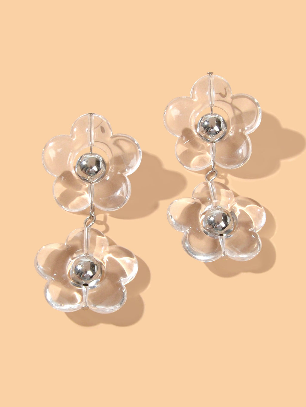 Transparent Flower Chunky Resin Acrylic Big Statement Pierced Earrings for Party