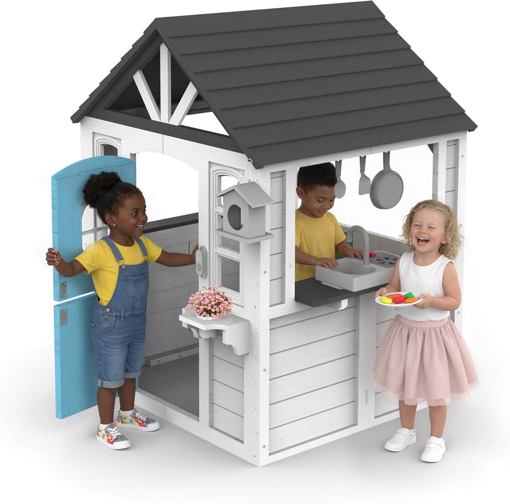 White Cedar All Weather Wood Playhouse With Dutch Door