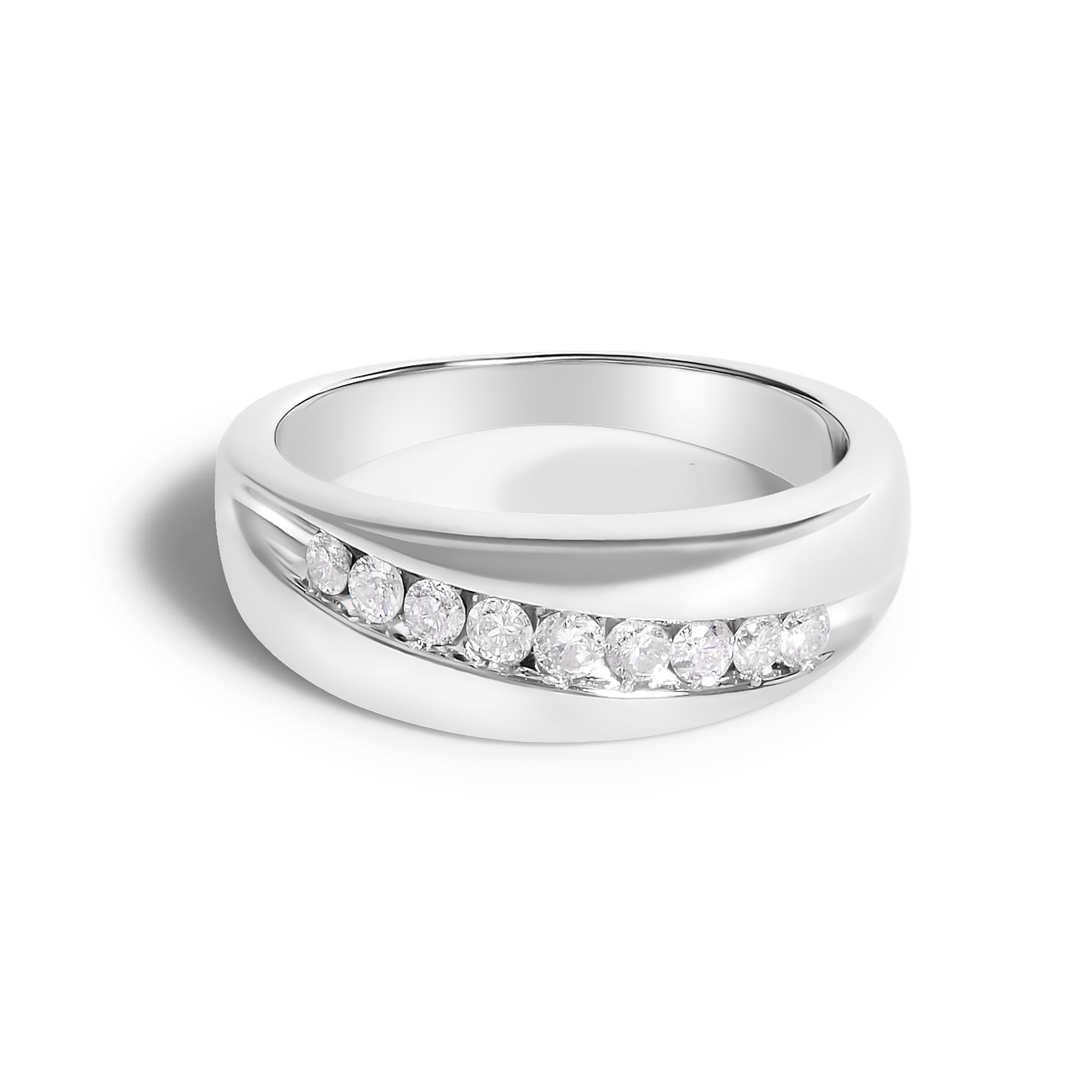 Men's.925 Sterling Silver 1/2 Cttw Diamond 9 Stone Band Ring
