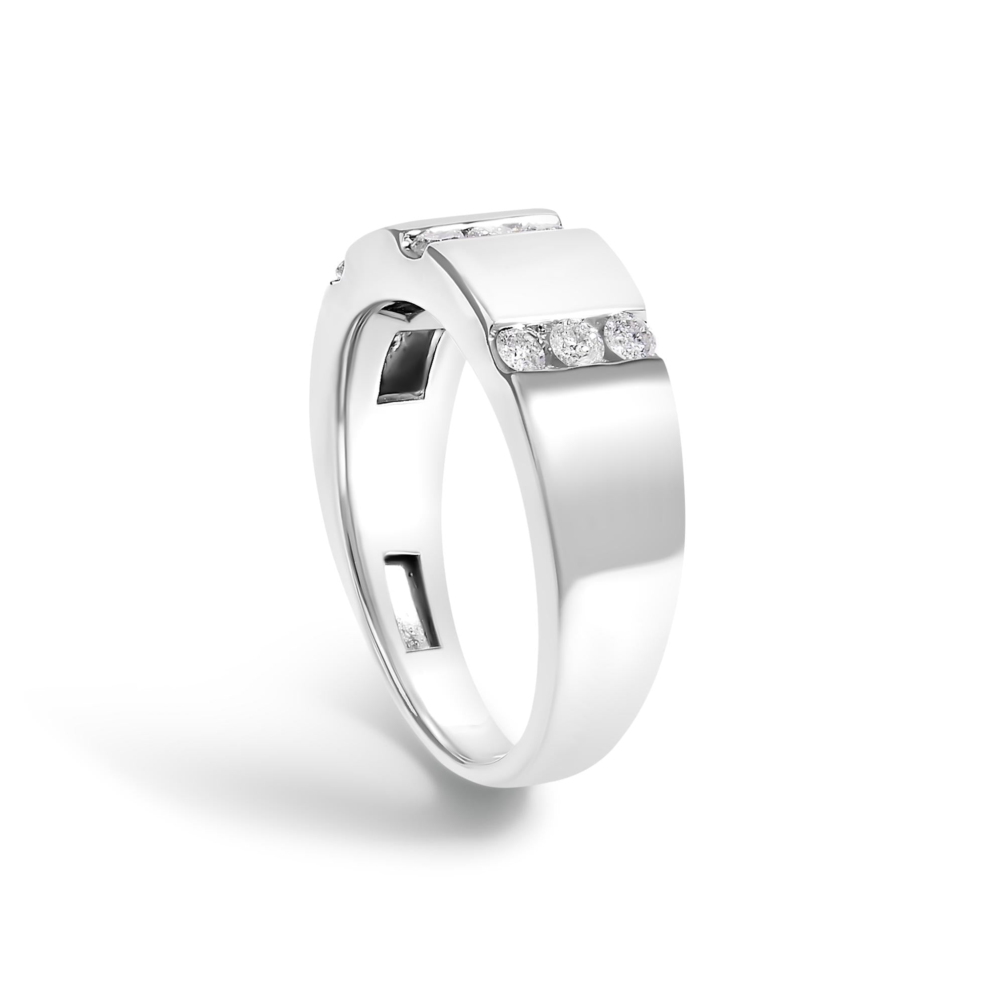 Men's .925 Sterling Silver 1/2 Cttw Diamond Triple Three Stone Row Band Ring (H-I Color, I1-I2 Clarity)