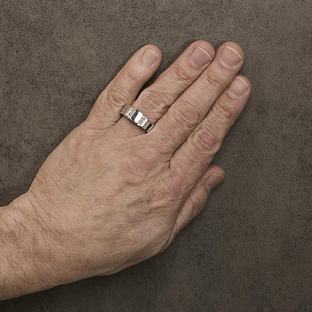 Men's .925 Sterling Silver 1/2 Cttw Diamond Triple Three Stone Row Band Ring (H-I Color, I1-I2 Clarity)