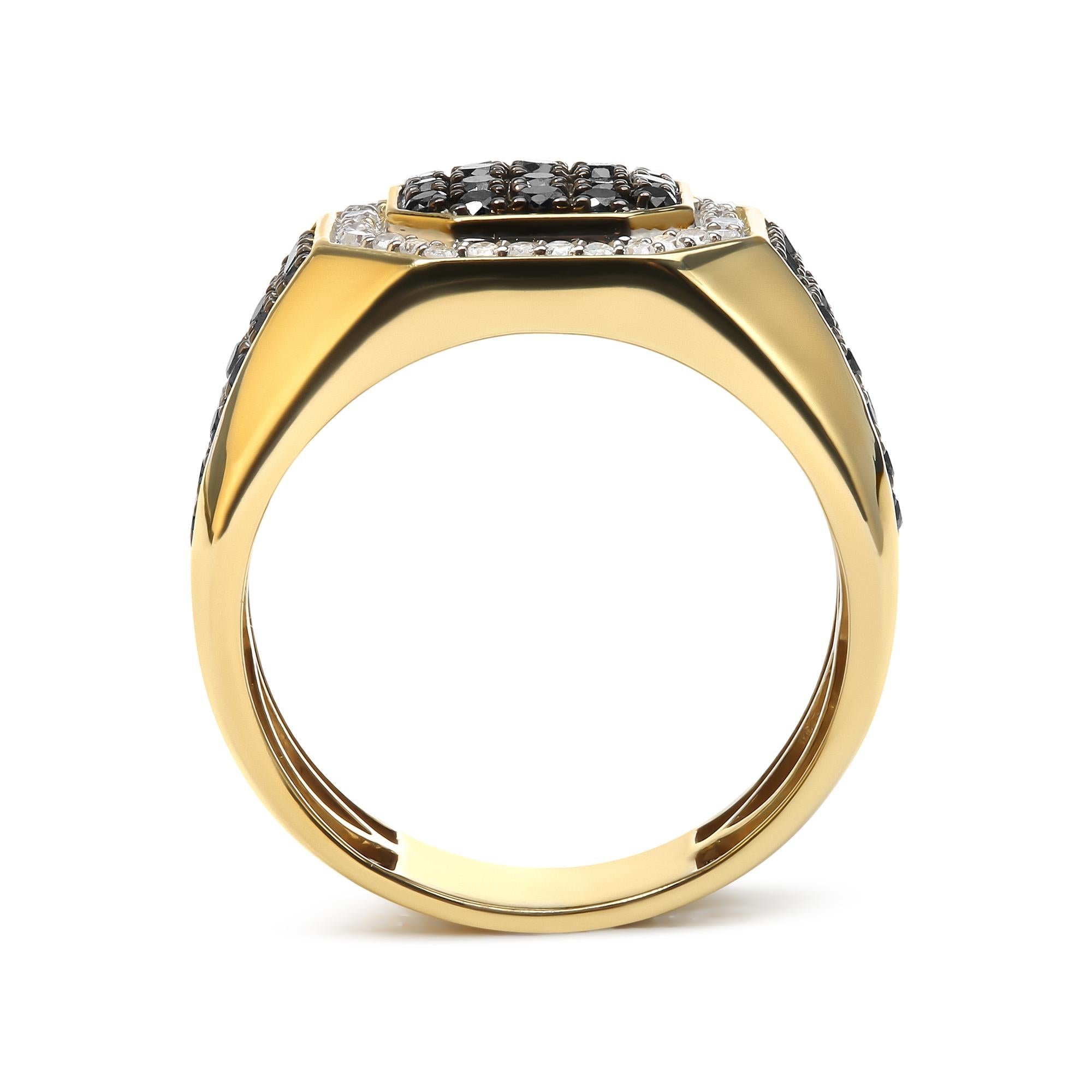 Men's 10K Yellow Gold 1 1/4 Cttw White and Treated Black Diamond Octagonal Halo Band Ring (I-J Color, I2-I3 Clarity)