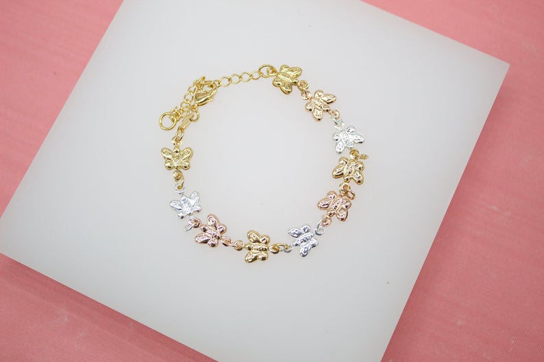 Multi-Toned Butterfly Dainty Charm Bracelet (I159)