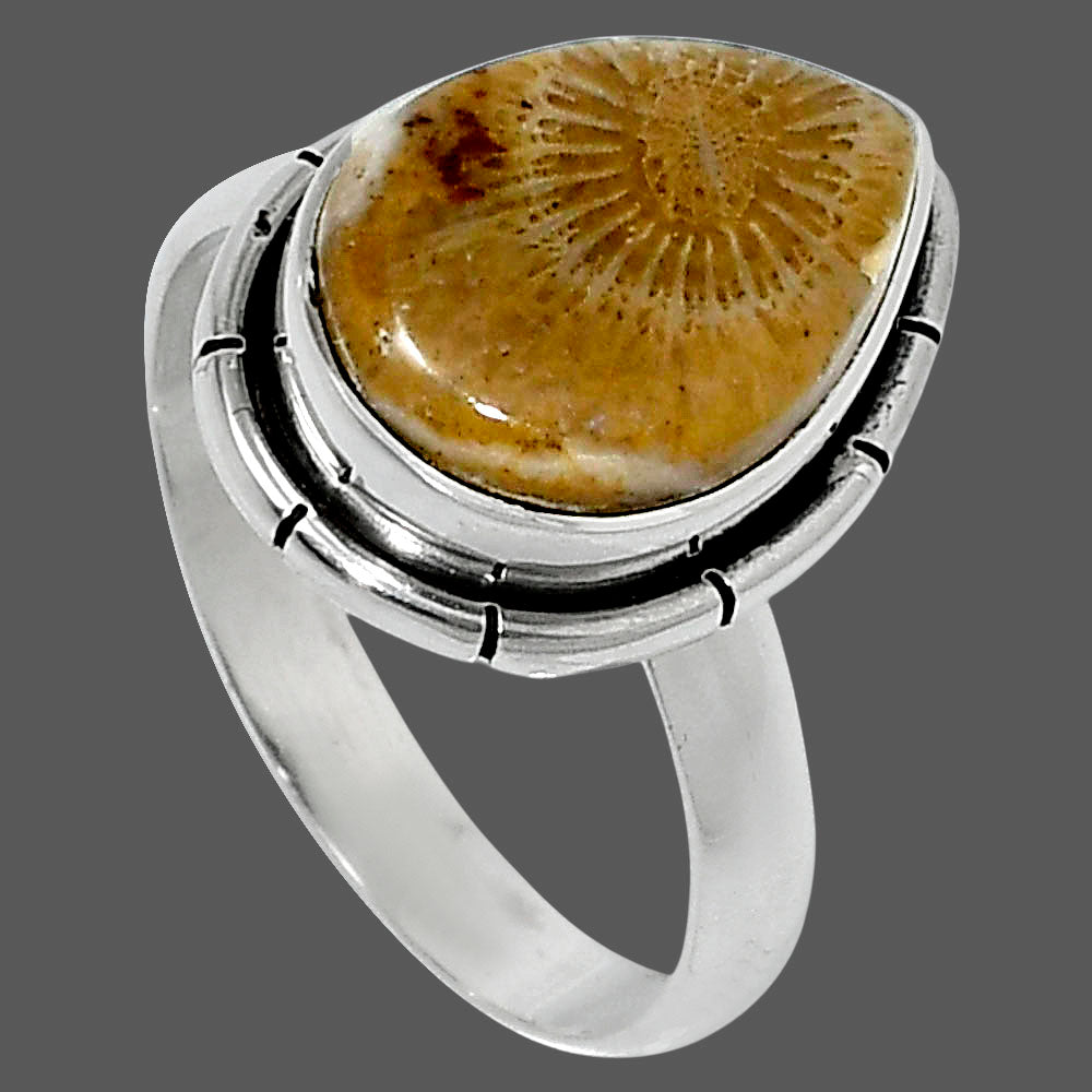 Natural Flower Fossil Coral Ring size-8 R-1011 52-ER14925
