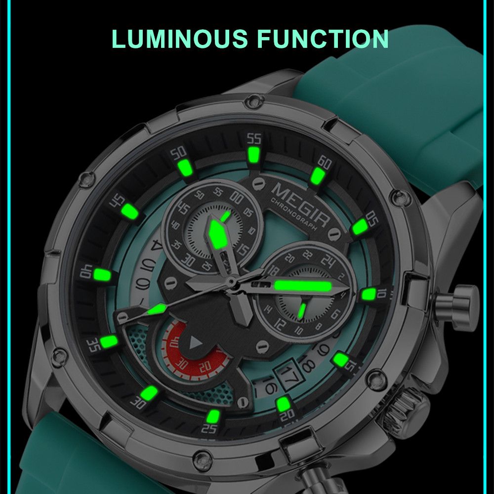 MEGIR Men's Sport Watches Silicone Strap Military Quartz Chronograph Waterproof Luminous Wristwatch 24-hour Auto Date Reloj Hombre 2248