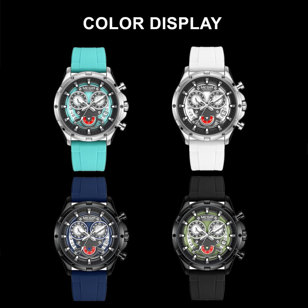 MEGIR Men's Sport Watches Silicone Strap Military Quartz Chronograph Waterproof Luminous Wristwatch 24-hour Auto Date Reloj Hombre 2248