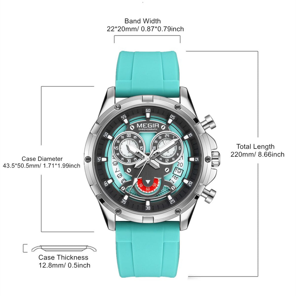 MEGIR Men's Sport Watches Silicone Strap Military Quartz Chronograph Waterproof Luminous Wristwatch 24-hour Auto Date Reloj Hombre 2248