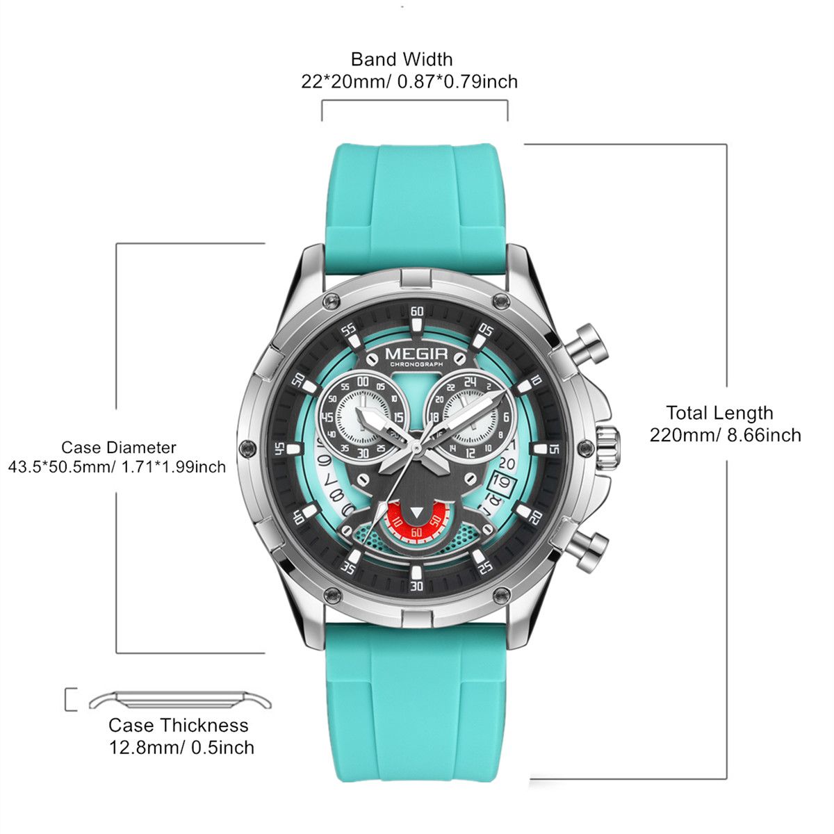 MEGIR Men's Sport Watches Silicone Strap Military Quartz Chronograph Waterproof Luminous Wristwatch 24-hour Auto Date Reloj Hombre 2248