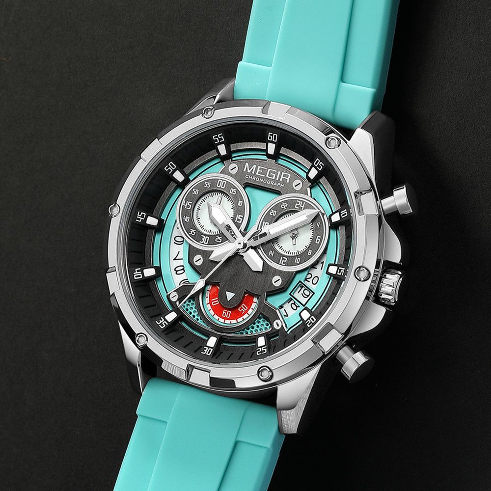 MEGIR Men's Sport Watches Silicone Strap Military Quartz Chronograph Waterproof Luminous Wristwatch 24-hour Auto Date Reloj Hombre 2248