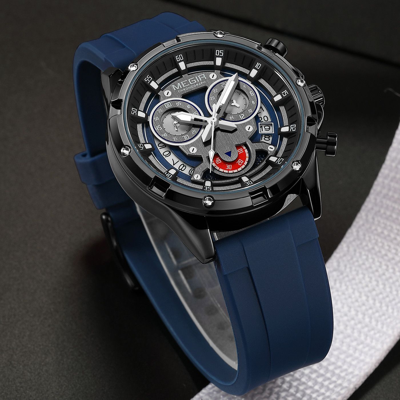 MEGIR Men's Sport Watches Silicone Strap Military Quartz Chronograph Waterproof Luminous Wristwatch 24-hour Auto Date Reloj Hombre 2248