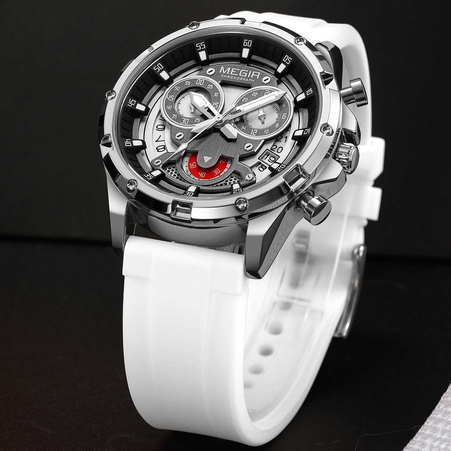MEGIR Men's Sport Watches Silicone Strap Military Quartz Chronograph Waterproof Luminous Wristwatch 24-hour Auto Date Reloj Hombre 2248