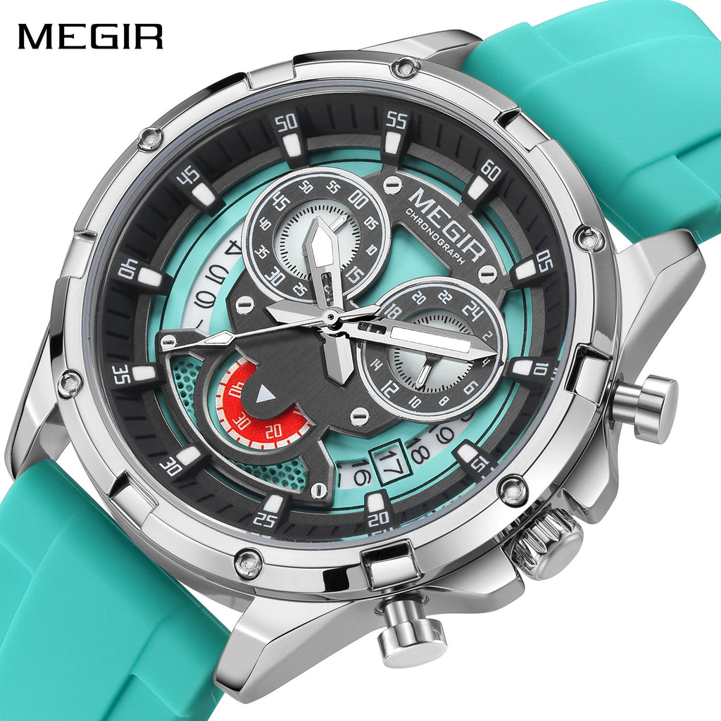 MEGIR Men's Sport Watches Silicone Strap Military Quartz Chronograph Waterproof Luminous Wristwatch 24-hour Auto Date Reloj Hombre 2248