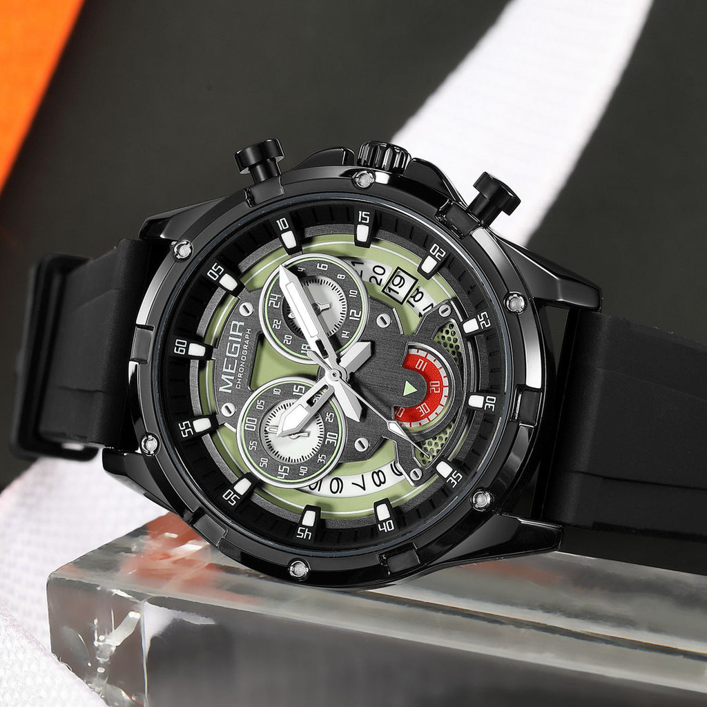 MEGIR Men's Sport Watches Silicone Strap Military Quartz Chronograph Waterproof Luminous Wristwatch 24-hour Auto Date Reloj Hombre 2248
