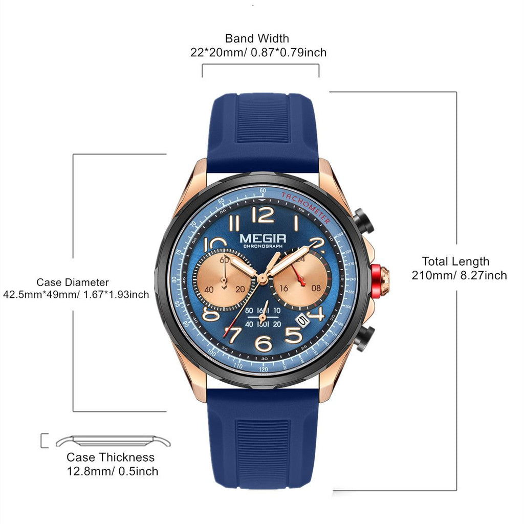 MEGIR Men Watches Luxury Quartz Wristwatch Gray Waterproof Military Sports Chronograph Silicone Strap Clock Montre Homme 2230