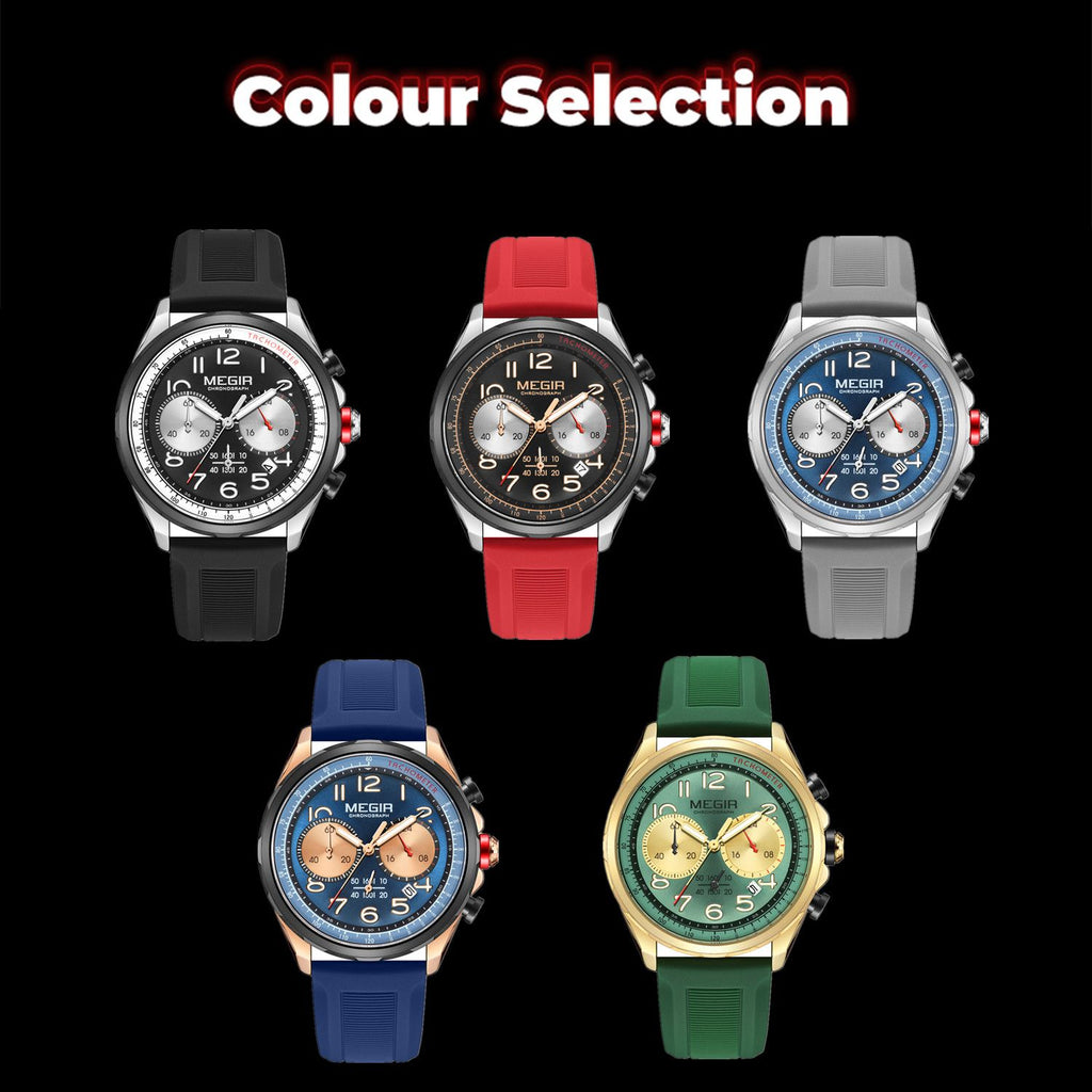 MEGIR Men Watches Luxury Quartz Wristwatch Gray Waterproof Military Sports Chronograph Silicone Strap Clock Montre Homme 2230