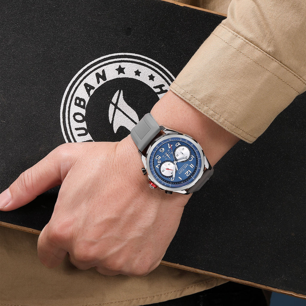 MEGIR Men Watches Luxury Quartz Wristwatch Gray Waterproof Military Sports Chronograph Silicone Strap Clock Montre Homme 2230