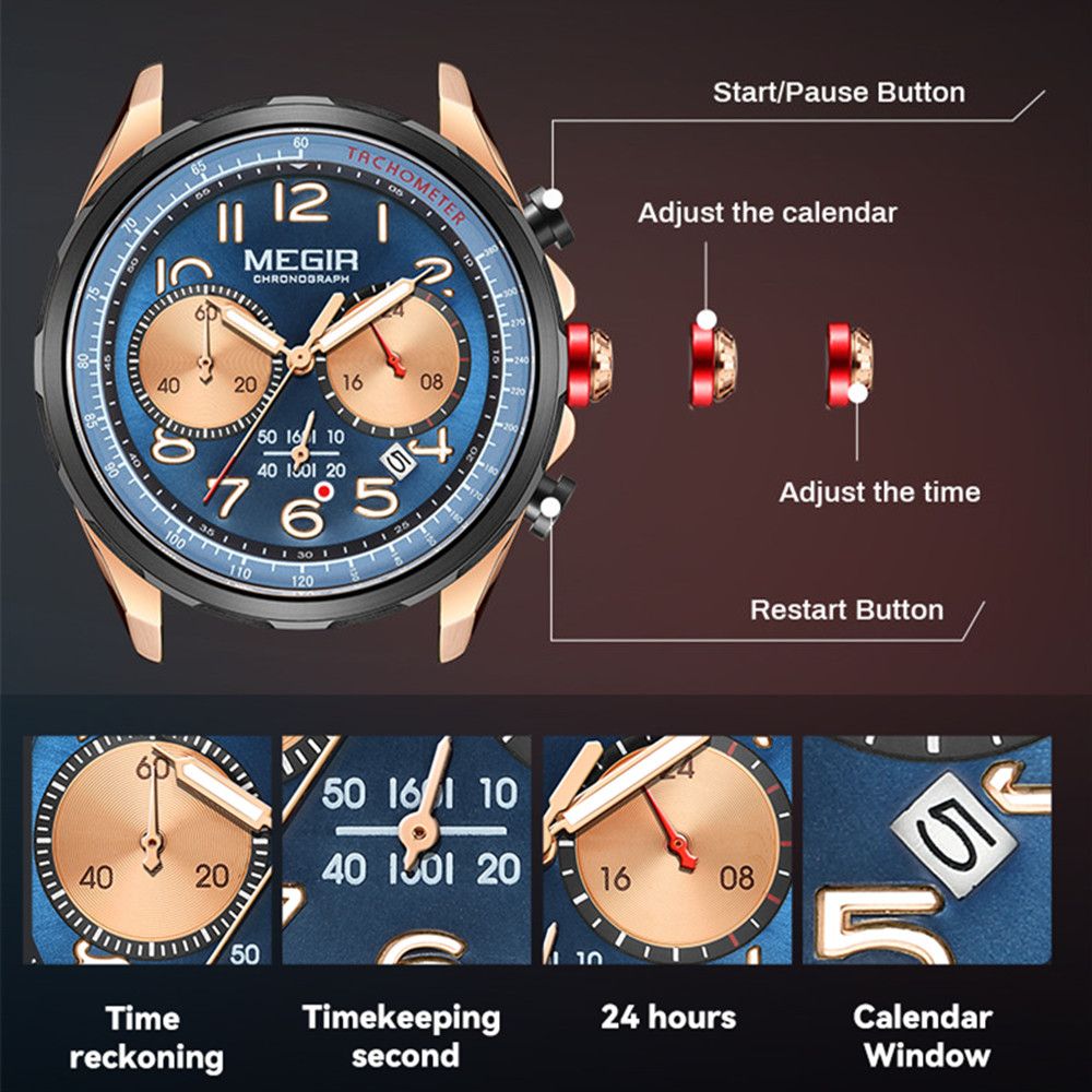 MEGIR Men Watches Luxury Quartz Wristwatch Gray Waterproof Military Sports Chronograph Silicone Strap Clock Montre Homme 2230