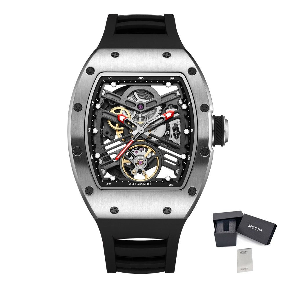 MEGIR 42MM Hollow Out Men Mechanical Watch Clock Stainless Steel Case Luminous Waterproof Automatic Watches Wristwatch 9190-13