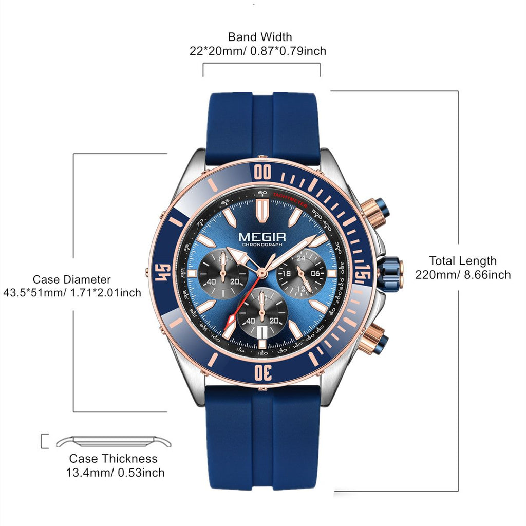 MEGIR Men Watch with Chronograph Fashion Quartz Military Waterproof Calendar Business Casual Wristwatches Clock Montre Homme 2226