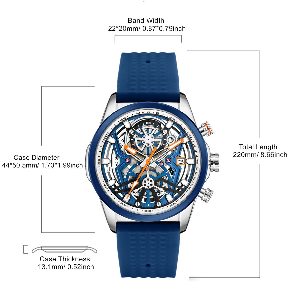MEGIR Men's Watch Chronograph Fashion Quartz Wristwatch Waterproof Luminous Sports Military Watches Clock with Auto Date 2235